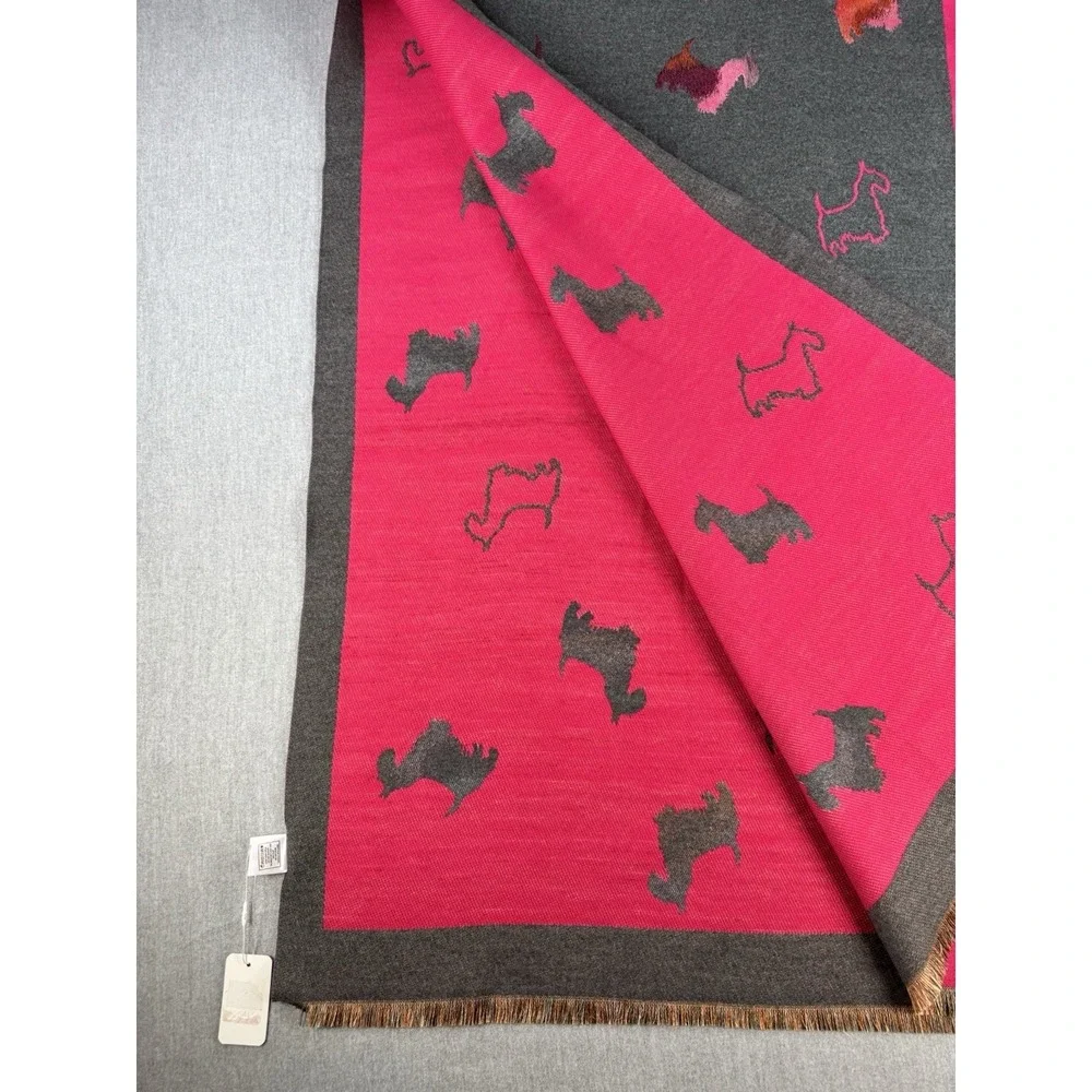 Scottie Dog Scarf Pink Gray Fringe Wrap Shawl‎ Womens Soft Cozy NWT 75